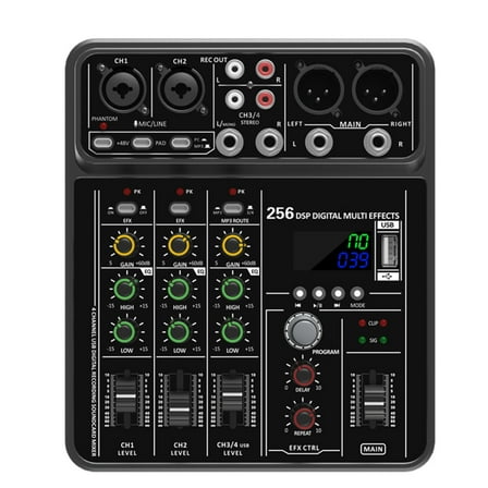 Professional Audios Mixer 4Input Channel Instrument Mics Streaming Studio Use