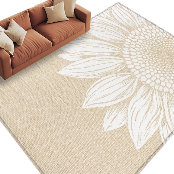 Brown Beige Sunflowers Area Rug 5x7 Washable Rug Non Slip Rustic Vintage Flowers Blossom Large Area Rug Soft Stainresistant Indoor Floor Carpet for Living Room Bedroom Home Office Dining Room Nursery