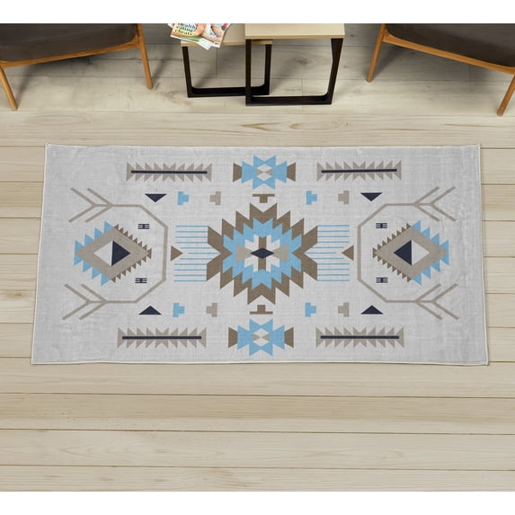 Southwestern Decorative Rug, Ethnic Illustration of a Zigzags Design Triangular Iconic Art Motifs, Quality Carpet for Bedroom Dorm and Living Room, 6 Sizes, Dark Tan, by Ambesonne