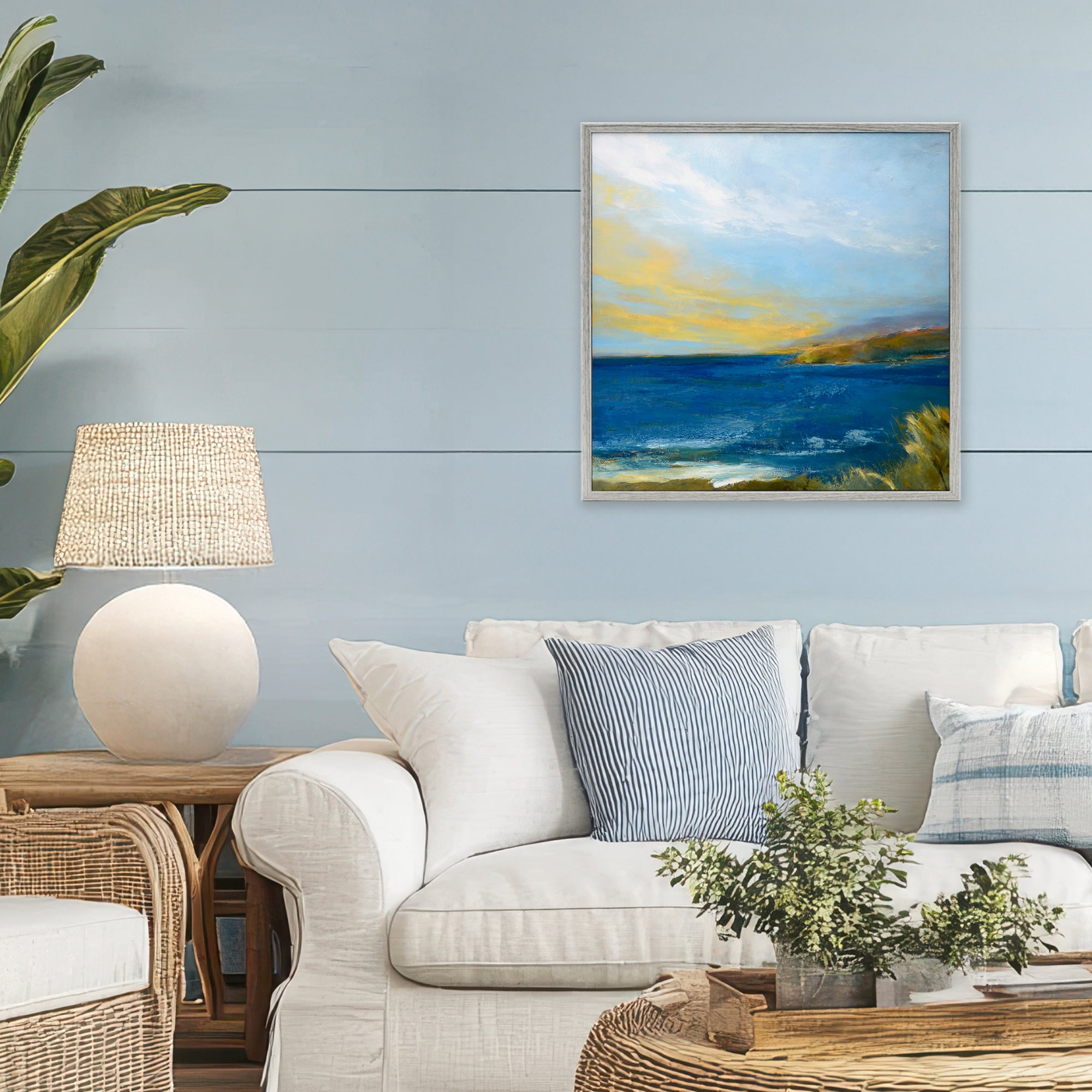 Stupell Industries Vibrant Ocean Light at Dusk Gray Framed Giclee Art, design by Patrick Dennis