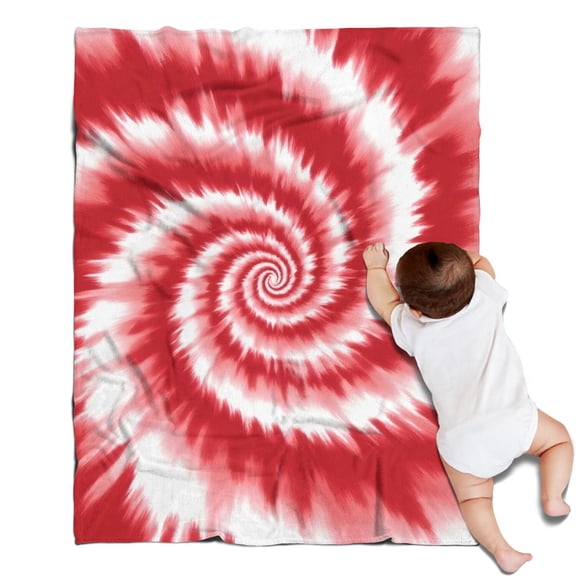 Red White Tie Dye Spiral Pattern Blanket,Comfortable Soft Flannel Throw Blanket,All Season,Warm Lightweight Blankets for Sofa Bed Couch Living Room Chair,30"x40"