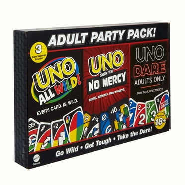 UNO All Wild, UNO Show ‘em No Mercy, UNO Dare Adults Only 3 Card Game Bundle for Adults & Parties