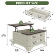 thumbnail image 6 of Uforic Farmhouse Lift Top Coffee Table with Storage, Square Center Dining Table with 2 Large Drawers, Rustic White, 6 of 6