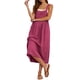 thumbnail image 4 of Trajes Cómodos para las Mujeres Lino de Ajuste Suelto Vestido de Playa con Correa de Espagueti de Línea a con Bolsillos para las Vacaciones, 4 of 8