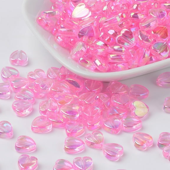 Eco-Friendly Transparent Acrylic Beads Heart Pink AB Color about 8mm in diameter 3mm thick hole: 1mm DIY