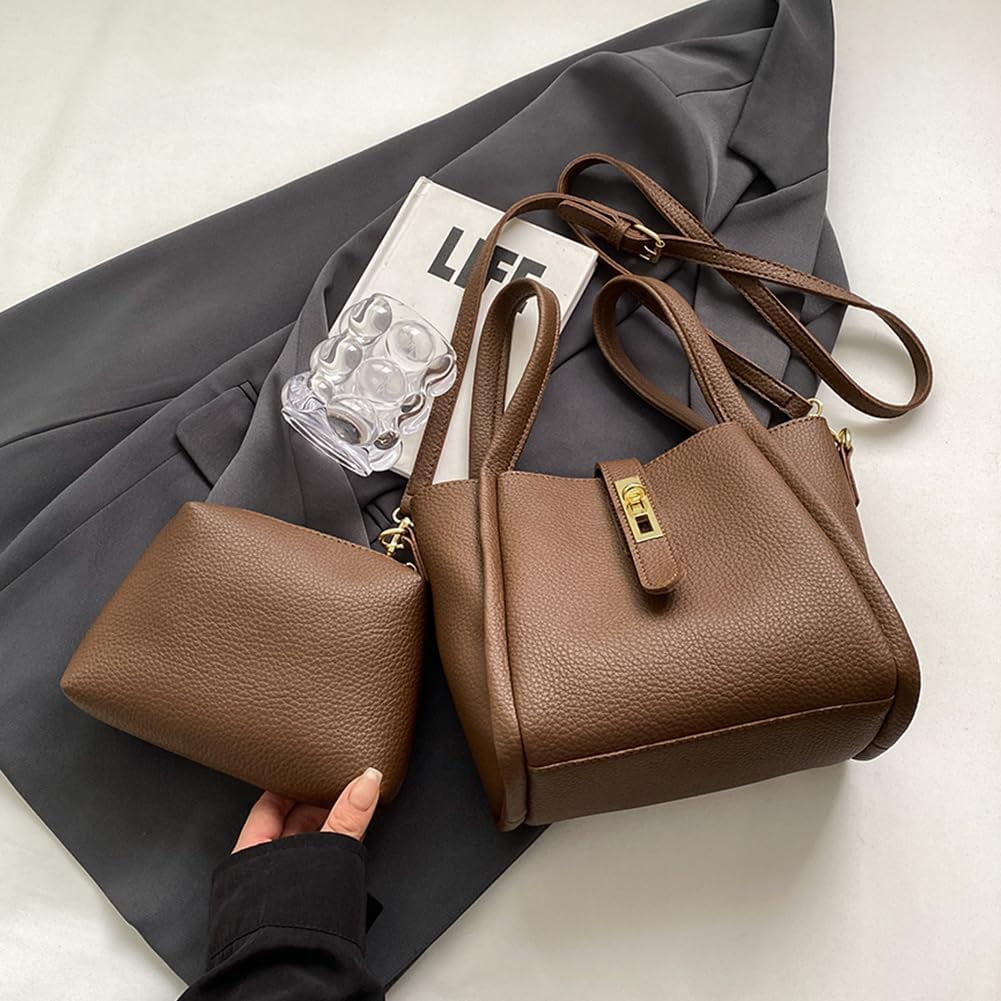 SPEKSEE Bucket Bags for Women - Leather Crossbody Bucket Purse Small Handbag Trendy Vintage Shoulder Bag with Small Purse