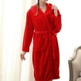 thumbnail image 2 of Lovskoo Womens And Mens Hooded Fleece Robe Soft Plush Bathrobe for Couples Fluffy Cute Long House Coat Red, 2 of 5