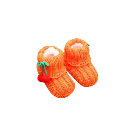 

Avamo Infant Baby Crib Shoes Plush Lining Winter Bootie Prewalker Sock Boot Walking Warm Slipper House Non-slip Soft Sole Socks Orange Cherry