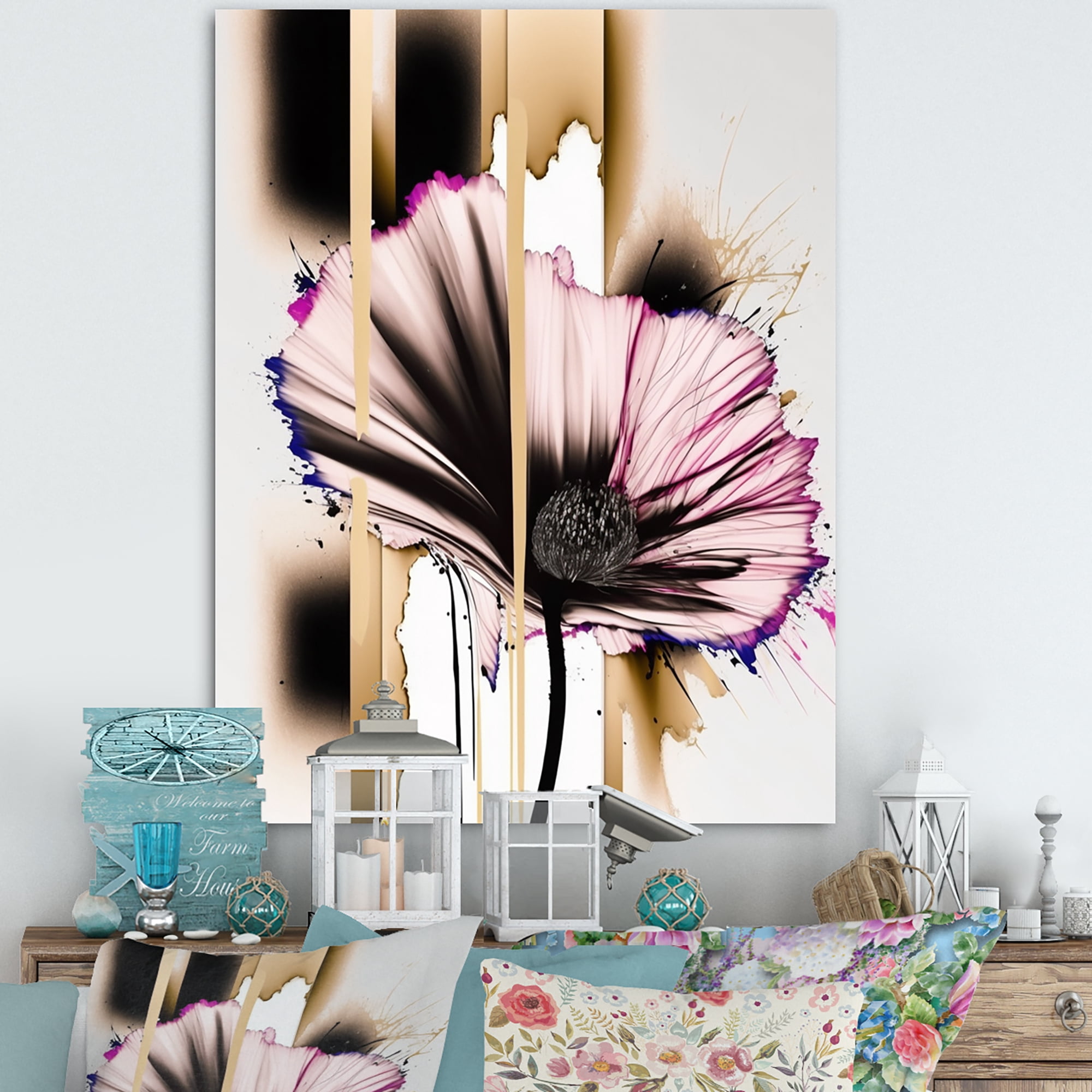 Designart Pink Gerbera Flower On Abstract Fusion II Canvas Wall Art