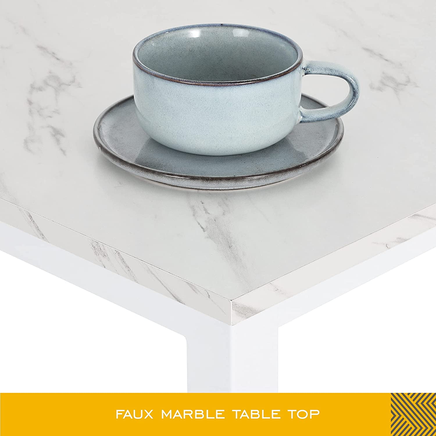 Bar Table Set with 2 Cushioned Counter Height Stools, Dining Table Set for 2, White Faux Marbled