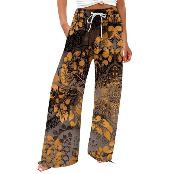 Women's Linen Pants Women'S Boho Wide Leg Palazzo Pants Womens Cotton Casual Loose Pants Comfy Work Pants With Long Casual Wide Leg, Women's Casual Pants XXXL