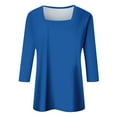 thumbnail image 5 of Blue Womens Shirts Women's Fashionable and Casual Solid Color Square Neck Three Quarter Sleeve Top T Shirt Going Out Tops for Women, 5 of 5
