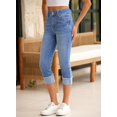 thumbnail image 3 of Pantalones vaqueros capris Sidefeel para mujer, cintura alta, elásticos, ajustados, enrollables, doblados, con puños, de mezclilla Zimbaplatinum, azul claro, talla 18, 3 of 7