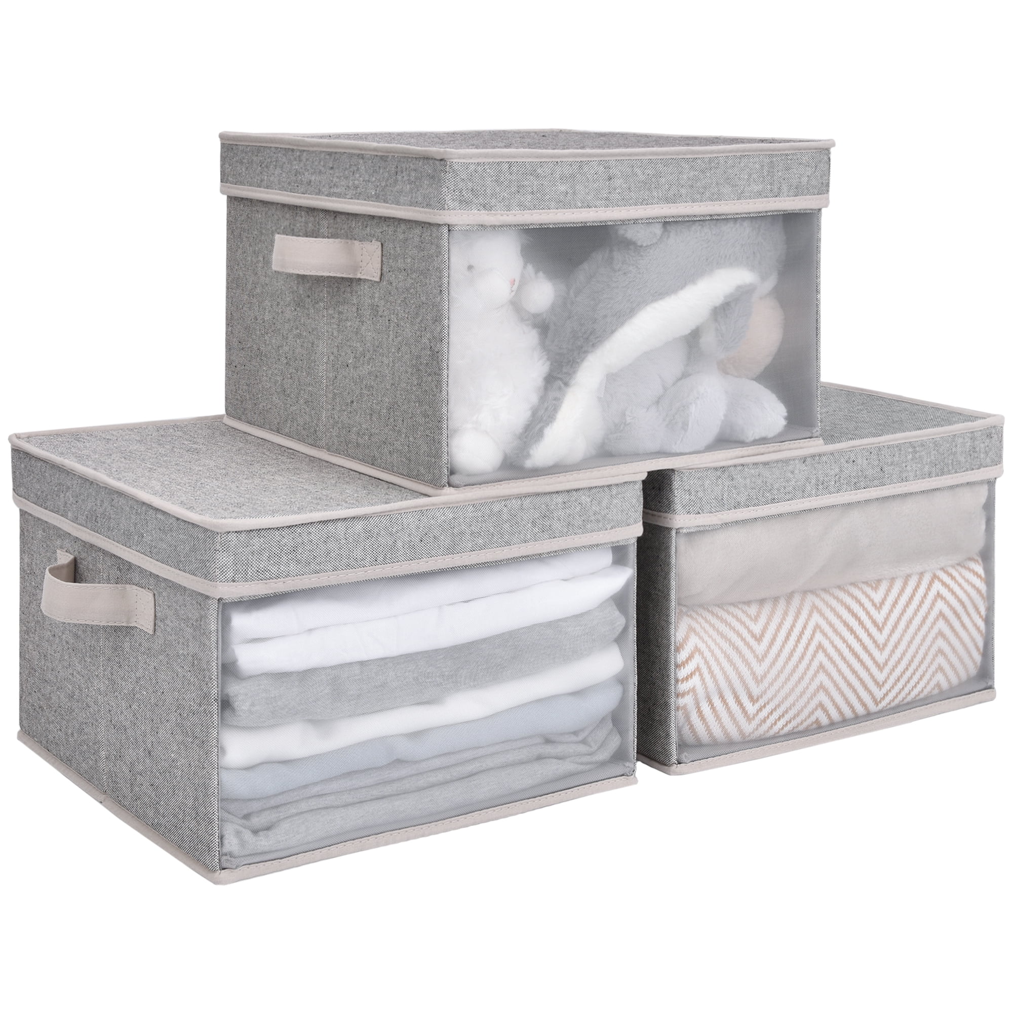 StorageWorks Trapezoid Storage Bins, Fabric Baskets for Closet Shelf, Foldable Closet Organizer with Handles, 3-Pack, 19.70'' x 11.20'' x 8.30'', Gray