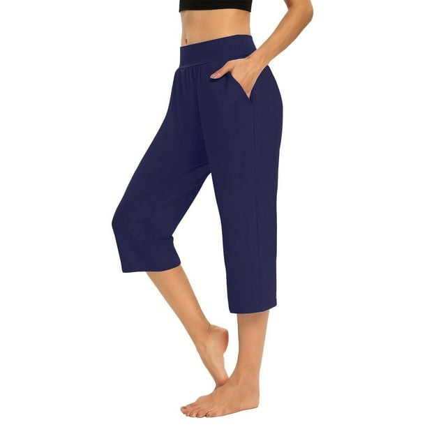 Pantalones cortos casuales de verano para mujer: cintura alta con bolsillos, mezcla de poliéster y spandex, tallas S-XXL