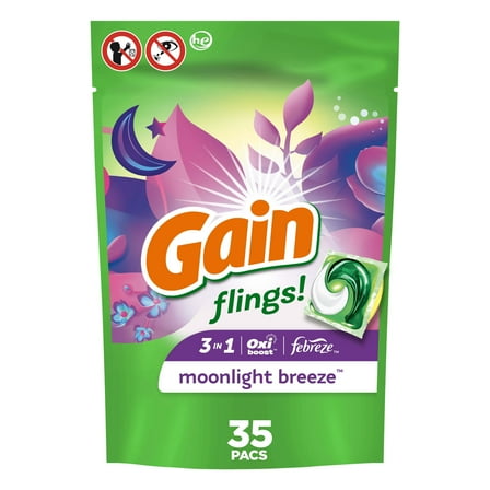 Gain Flings Laundry Detergent Soap Pacs, 35 Ct, Moonlight Breeze