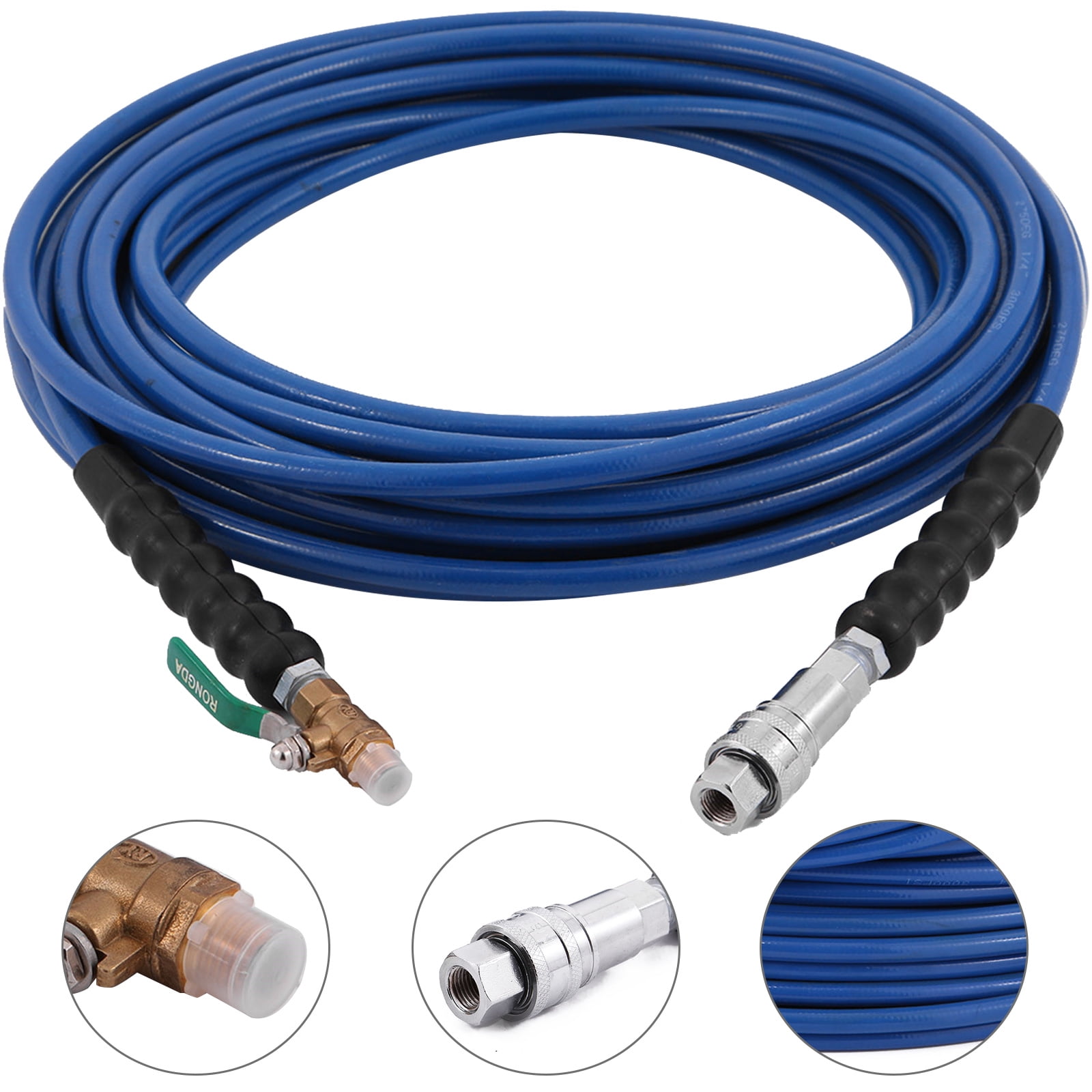50ft Carpet Cleaning Solution Hose 1/4" Steel Braided Quick Connector 275 ℉ 