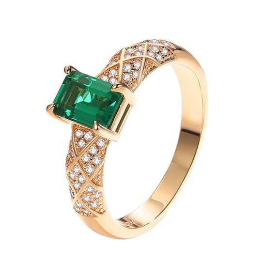 925 Sterling Silver Created Emerald Rings for Women 18K Gold Plated 1 Carat Emerald Engagement Rings for Women Emerald Cut Rose Gold Promise Ring for Her Wedding Band