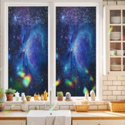 Privacy Window Film, Starry Sky Static Cling Stained Glass Window Film, UV Sun Blocking Heat Control Stickers, Non-Adhesive Laser Windows Tint 17.7"x39.3" Modern Minimalism Night Star Scenery Art