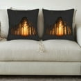 thumbnail image 3 of Set of 2 18x18in Throw Pillow Covers - Forest Silhouette Design Tall Trees Against Glowing Background Perfect for Couch Bed Car, 3 of 8
