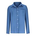 thumbnail image 3 of AherBiu Womens Cotton Linen Shirts Blouse Open Front Button Lapel V Neck Long Sleeve Solid Basic Fall Tops, 3 of 5