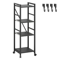 DJZ 4-Tier Kitchen Storage Shelves, Adjustable Carbon Steel Shelves for Storage Pantry Shelves with Rolling Wheels, Storage Rack Shelving Unit Organizer for Bedroom Laundry Closet _Black