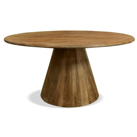 Jay 60" Round Solid Wood Dining Table in Distressed Natural Finish