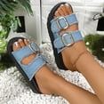 thumbnail image 5 of Fiaer Women's Buckle Denim Platform Slippers Open Toe Slide Mules Sandals Summer Fashion Walking Shoes Blue 6.5, 5 of 9