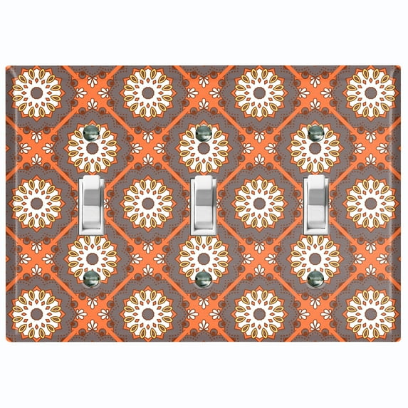 Metal Light Switch Plate Cover Mandala Orange Brown Floral Pattern Damask MDL115