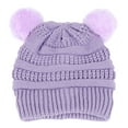 thumbnail image 4 of Kids Baby Girls Boys Winter Beanie Hat Children Thick Fleece Lined Double Pompom Ball Ski Cap Purple, 4 of 5