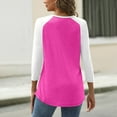 thumbnail image 3 of Lumtrix Women's Casual 3/4 Sleeve T Shirts Button Down V Neck Tunic Blouses Color Block Basic Tee Tops Loose fit Summer Shirt Hot Pink S, 3 of 4