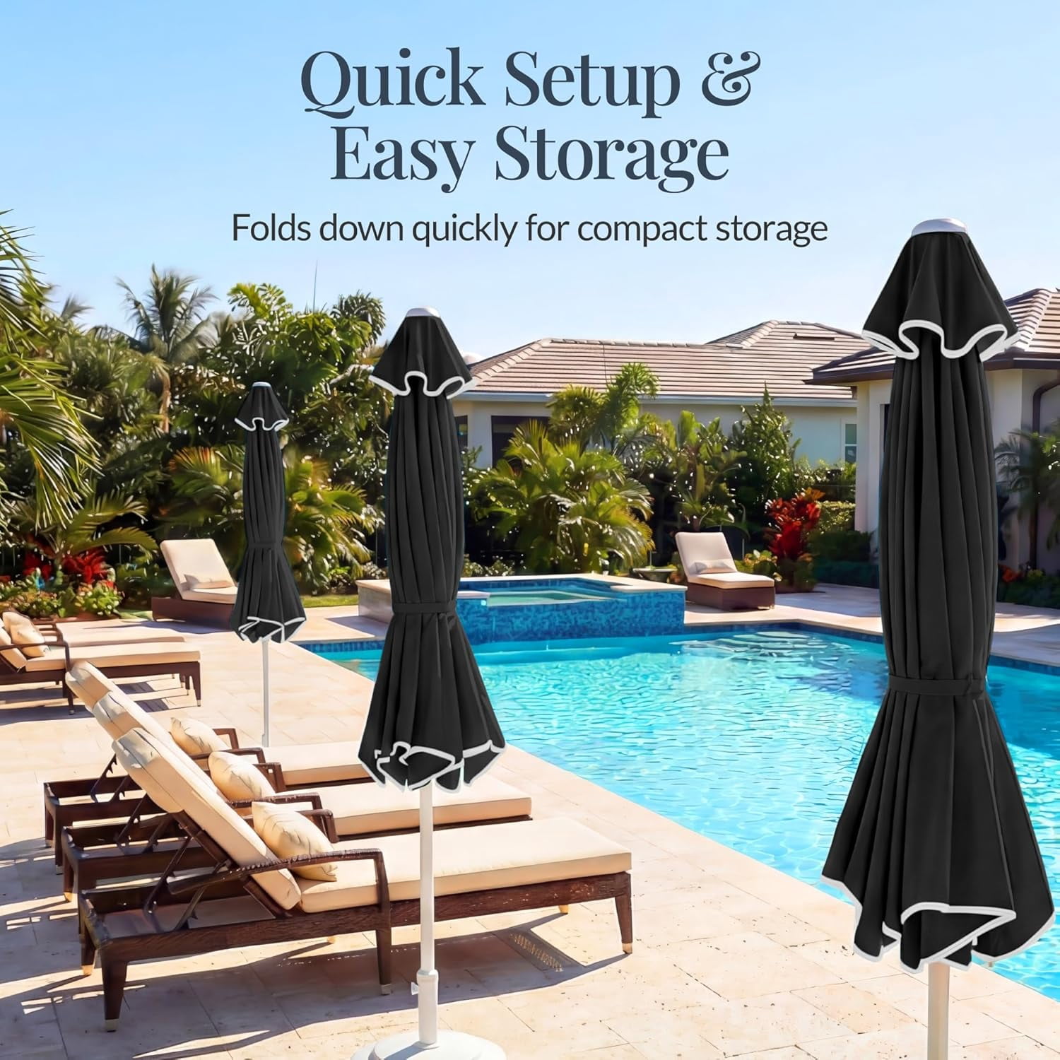 HWong 7.5ft Patio Market Umbrella with Wavy Trim, UV-Fade-Resistant 210g Canopy, Crank & Tilt, Wind Vent, Heavy-Duty Frame - Black