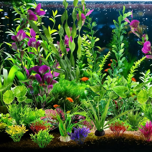 Promising Aquarium Decor Plastic Plants, Fish Tank Accessories, Artificial Aquarium Plants Kit, 12 Pieces