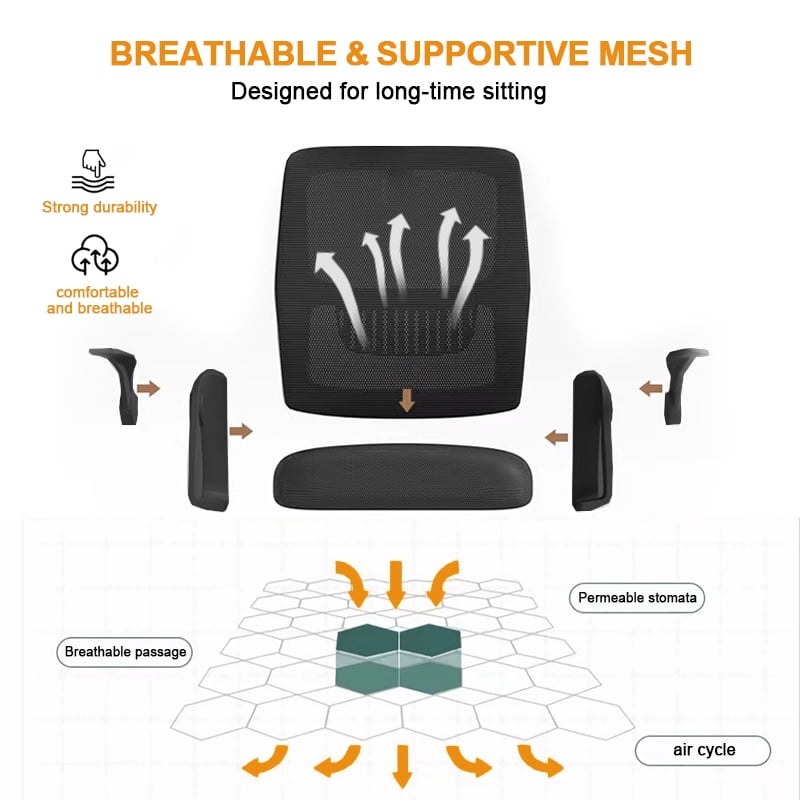 WXJHL Home Office Chair Ergonomic Desk Chair Breathable Mesh Chair High Back Desk Chair with Adjustable Height,Swivel Chair with Flip-Up Arms and Lumbar Support (Black)