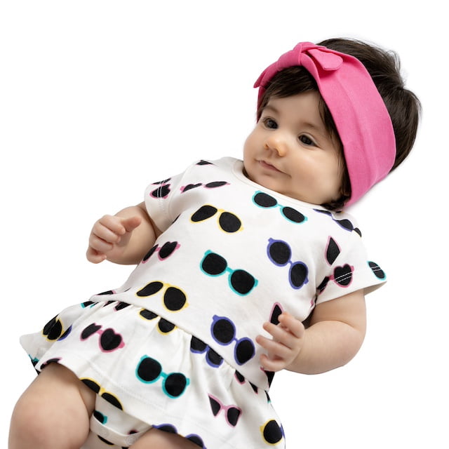 M+A by Monica + Andy Organic Cotton Gender Neutral Short Sleeve All Dressed Up Bodysuit + Headband, Sizes Newborn - 24 Months