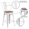 thumbnail image 4 of Flash Furniture 24" High White Metal Counter Height Stool with Back and Wood Seat, 4 of 11