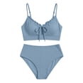 thumbnail image 7 of Gamivast Swimsuits for Women Bikini Sets 2 Pieces Push up Ribbed Ruffle Trim Tie Front Top High Waisted Bottom Tummy Control Swimwear Beach Vacation, 7 of 7