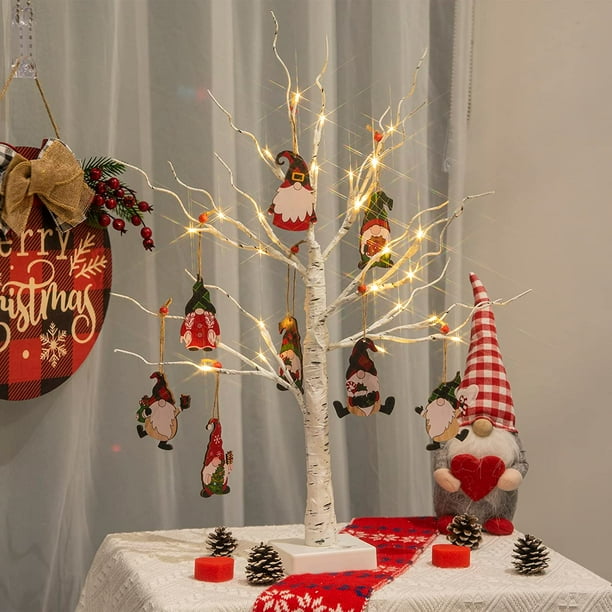 PEIDUO Decoraciones navideñas, árbol de abedul de 2 pies con luces LED, lámpara de árbol con luz blanca cálida, árbol espiritual de luz de hadas para decoración de chimenea de mesa interior de Navidad