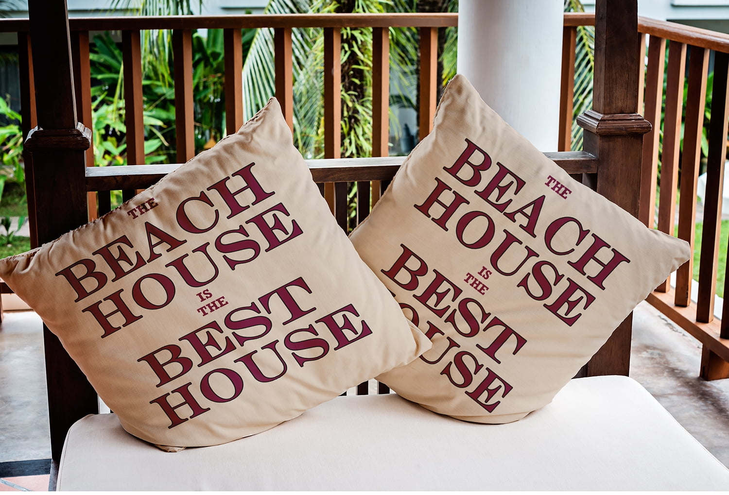 18" x 18" Simply Daisy Beach House Best House Indoor/Outdoor Pillow, Maroon Red Qty 1
