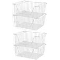 thumbnail image 1 of Slideep 14'' Large Stackable Storage Baskets Cabinet Organizer Sturdy Metal Wire Pantry Freezer Bin for Pantry Home Bathroom Kitchen Organization White - 4 Pack, 1 of 6