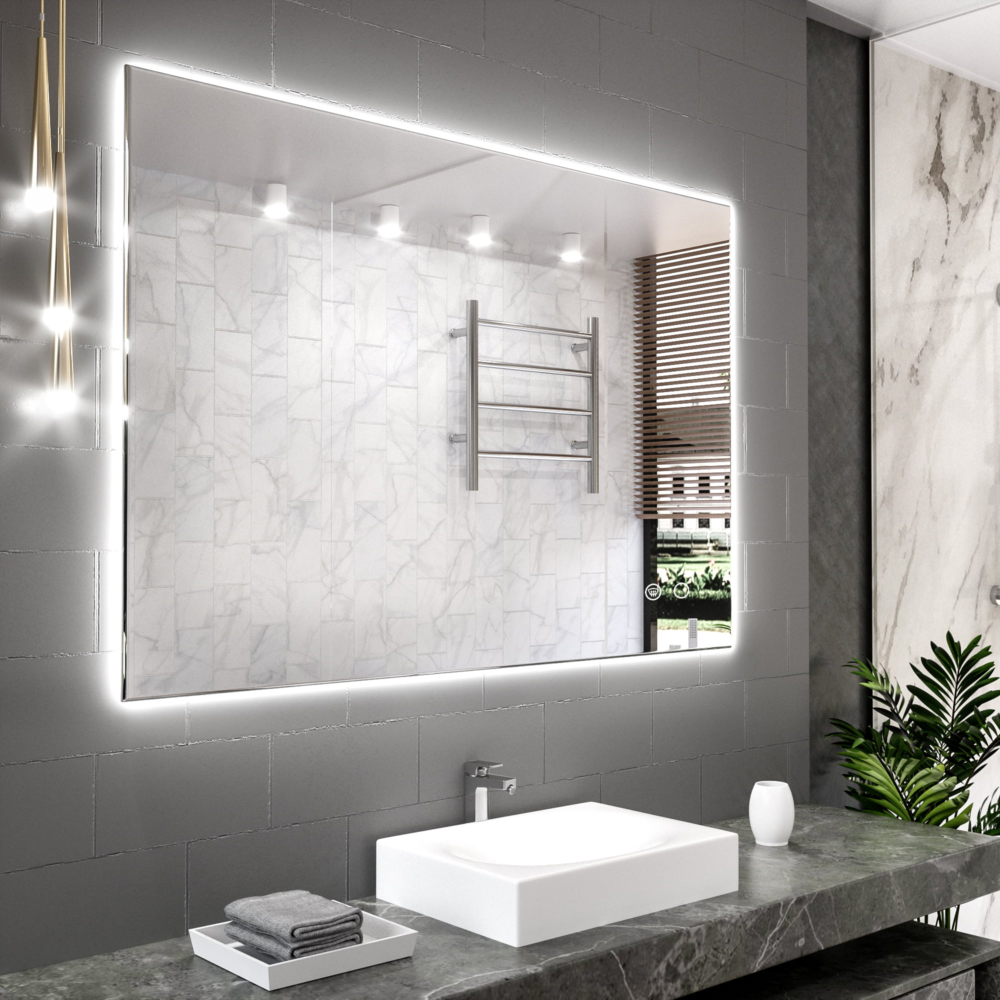 Keonjinn 24 x 32 Inch LED Backlit Mirror Bathroom Mirror with Lights Wall Mounted Lighted Bathroom Vanity Mirror Anti-Fog Dimmable Makeup Mirror Horizontal/Vertical