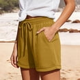 thumbnail image 4 of Vivianyo HD Women's Summer Drawstring Elastic Waist Cuffed Hem Shorts, Solid Loose Textured Casual Short Bottoms for Women, Women's Gold, Sizes S-2XL, 4 of 8