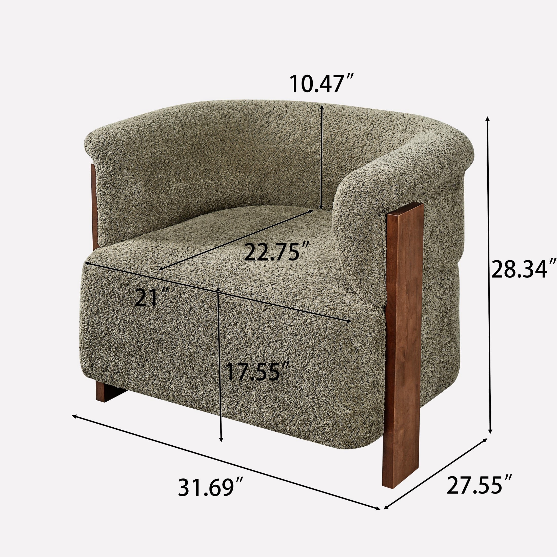 Christopher Knight Home Mid-Century Curved Upholstered Barrel Accent Chair with Wooden Legs, Green