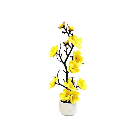 Artificial Potted Silk Flower Yulan Floral Arrangement Ceramic Pot Tabletop Decor Home Office Living Room Decor Yellow
