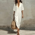 thumbnail image 2 of YuXingFu Plus Size Dresses for Curvy Women Maxi V-Neck Plus Size Womens Dress Elbow-Length Solid Color Slim Fit Long Casual Summer White S, 2 of 8
