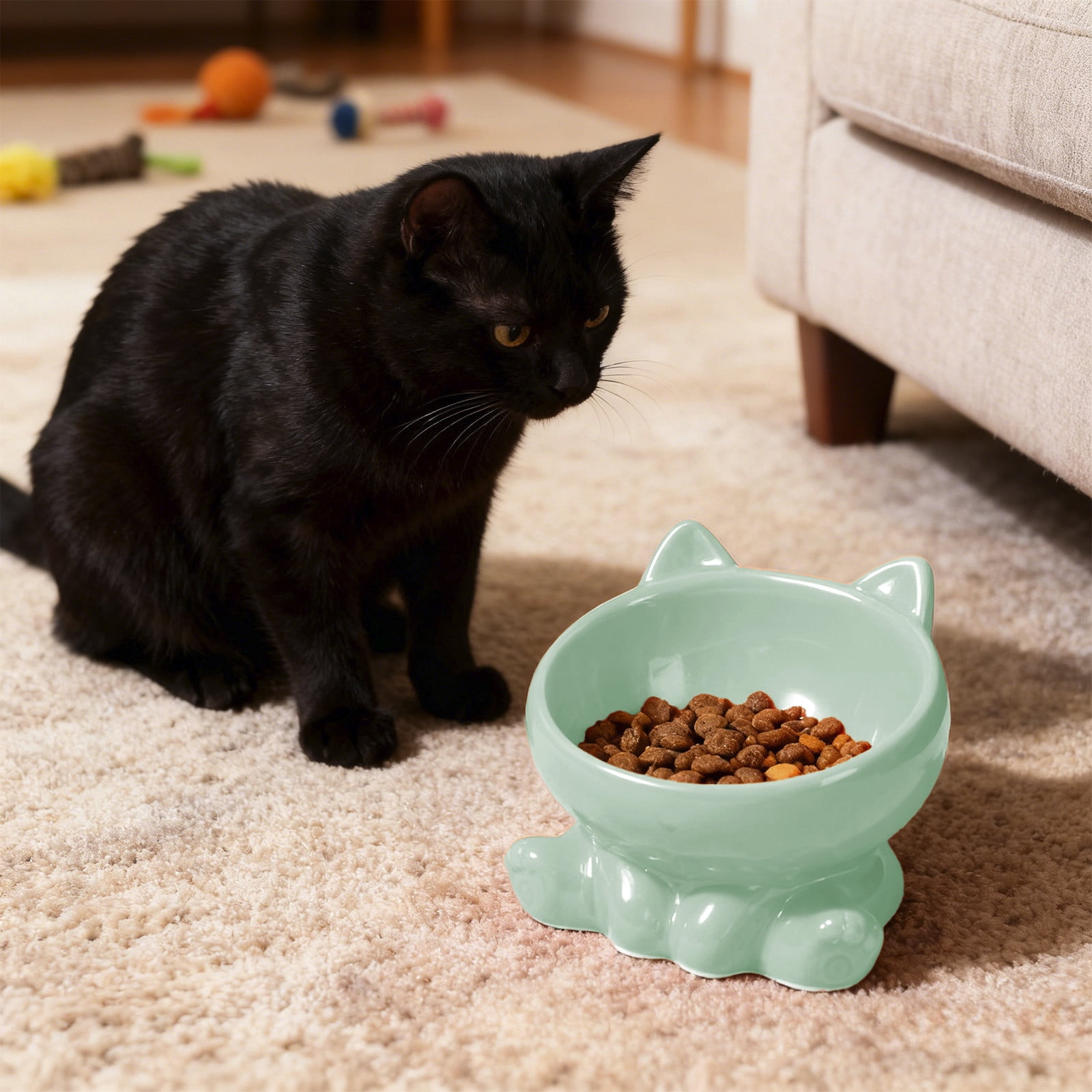 Pet Bowl, Elevated Ceramic Cat Bowl, Reducing Neck Bending and Pressure, for Indoor Cats and Small Dogs Food Bowls, 4x5in