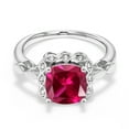 thumbnail image 3 of Gem Stone King 925 Sterling Silver Red Created Ruby and White Created Sapphire Engagement Ring for Women | 2.60 Cttw | Cushion 8MM | Gemstone July Birthstone | Size 5, 3 of 6