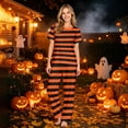 thumbnail image 2 of Family Matching Halloween Pajamas Set Ghost Bat Short Sleeve Spooky Pullover Pajamas Pumpkin Candy Loose Horror Loungewear, Women:3XL, 2 of 8