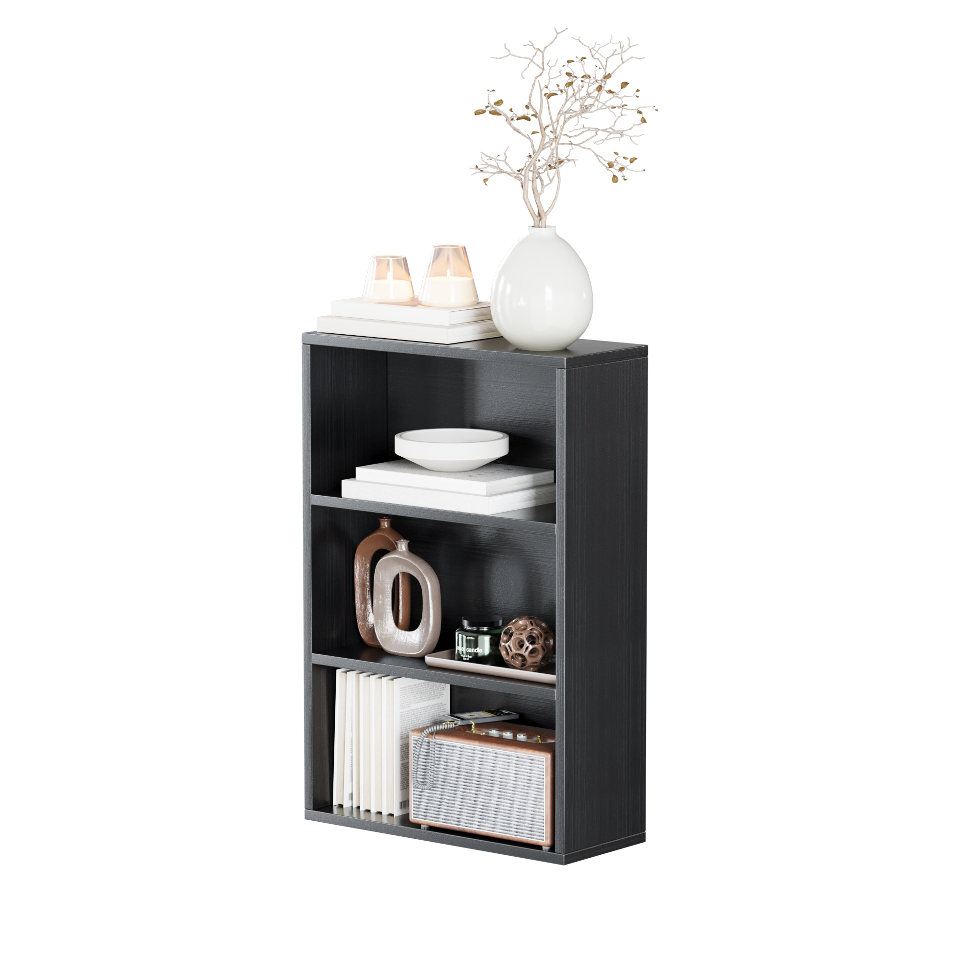 NEWSENDY 3 Shelf Bookshelf,Wood Tall Bookshelf and Bookshelves, 3-Tier Cube Display Shelves,Multifunctional Storage Organizer Shelving for Bedroom Library Living Room Home Office,Black