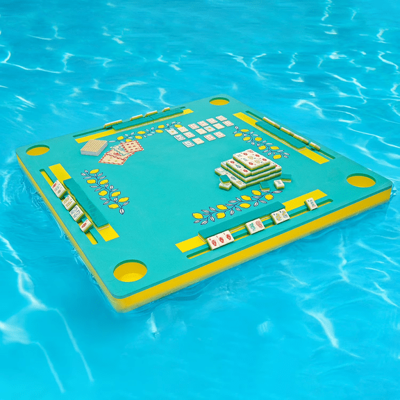Open Box MAISON LUDE 3-in-1 Floating Game Mat: Mahjong, Rummi Cube, and Waterproof Cards, Sun and Lemon